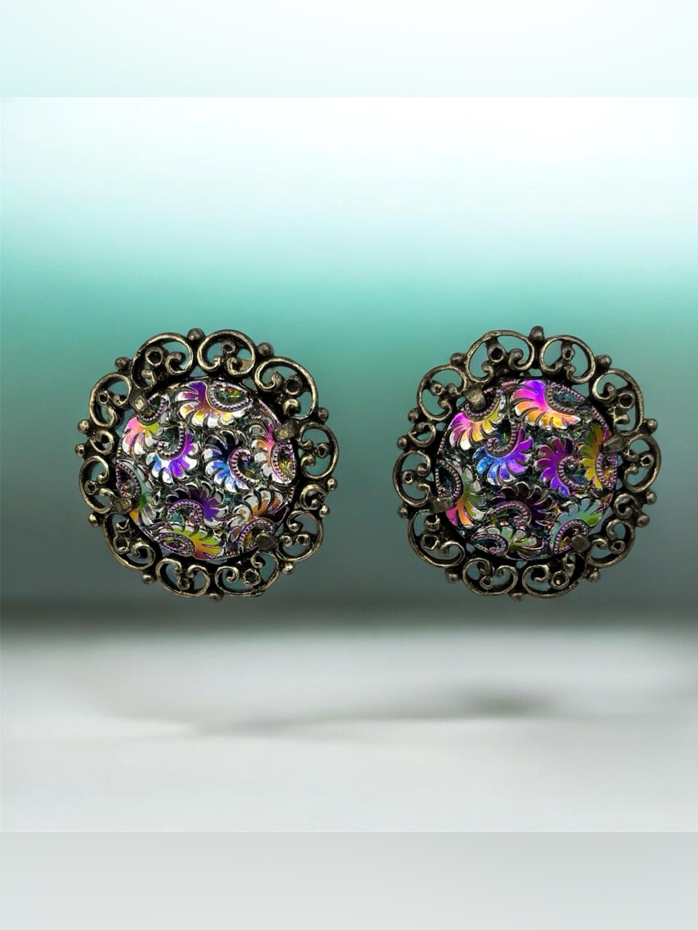 Shimmering Silver and Purple Vibrant Clip on Earrings or Shoe Clips